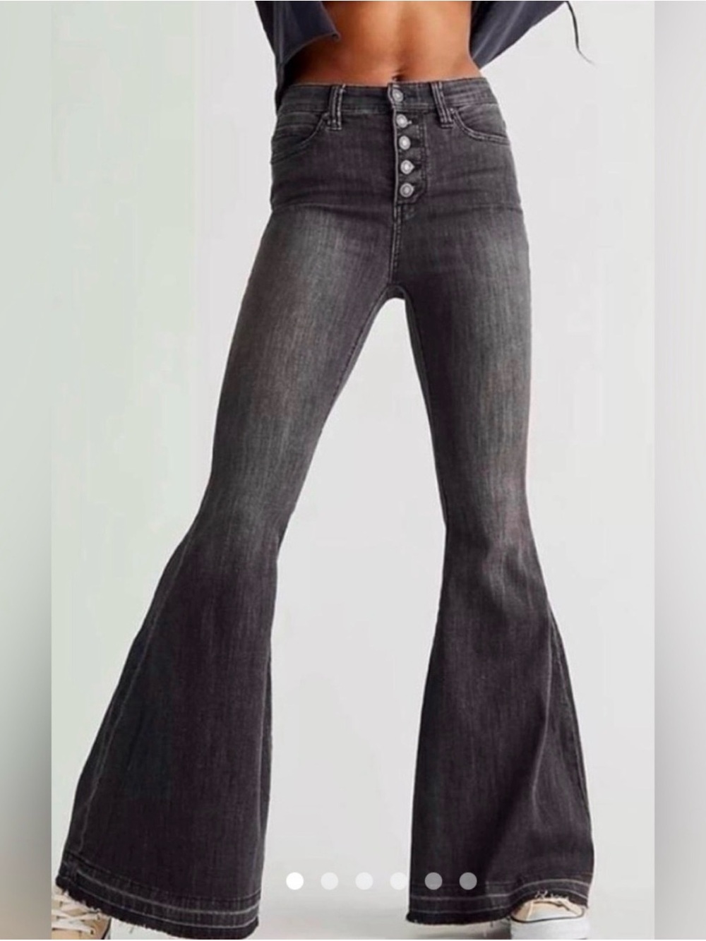 NWOT Free People Irreplaceable Button Front High Waisted Bell Bottom Flare Jean